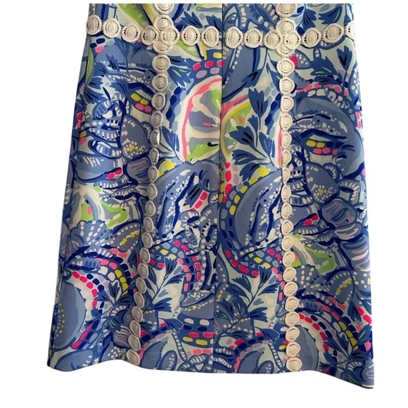 Lilly Pulitzer Elephants Print Square Neck A Line Dress Size 6 Blue White Pink - Picture 10 of 11